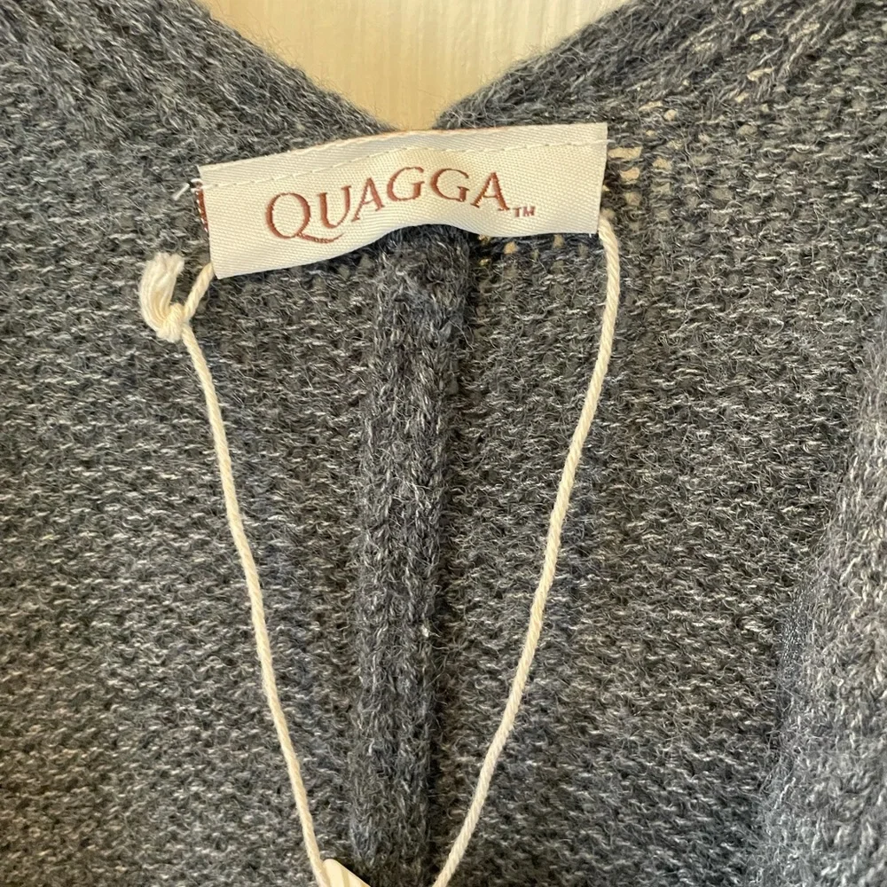 Open-Front Knit Poncho Cape in Charcoal with Cream Trim